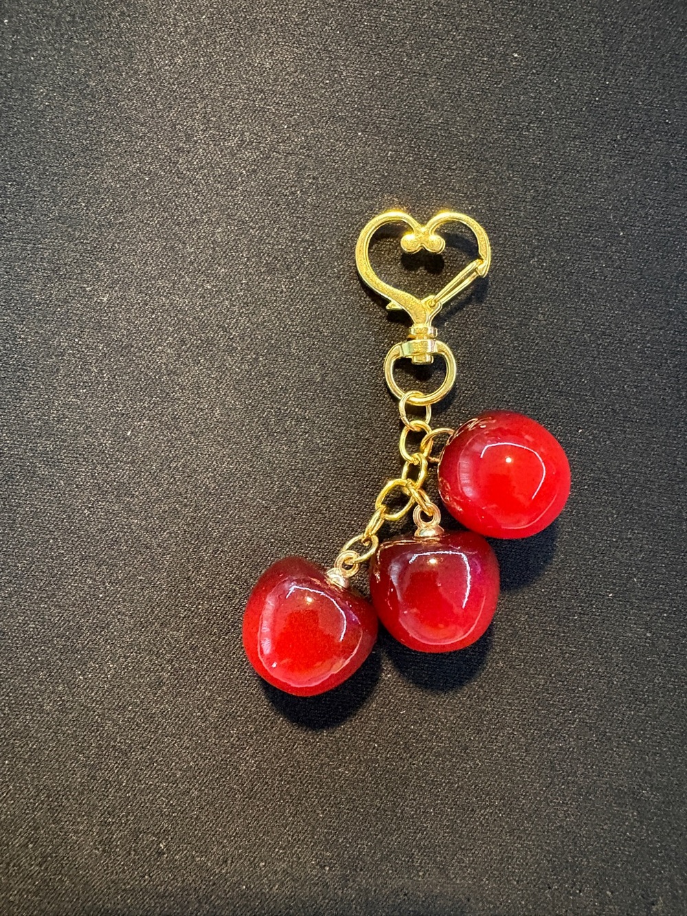 Gold Heart Keychain with Red Cherry Charms